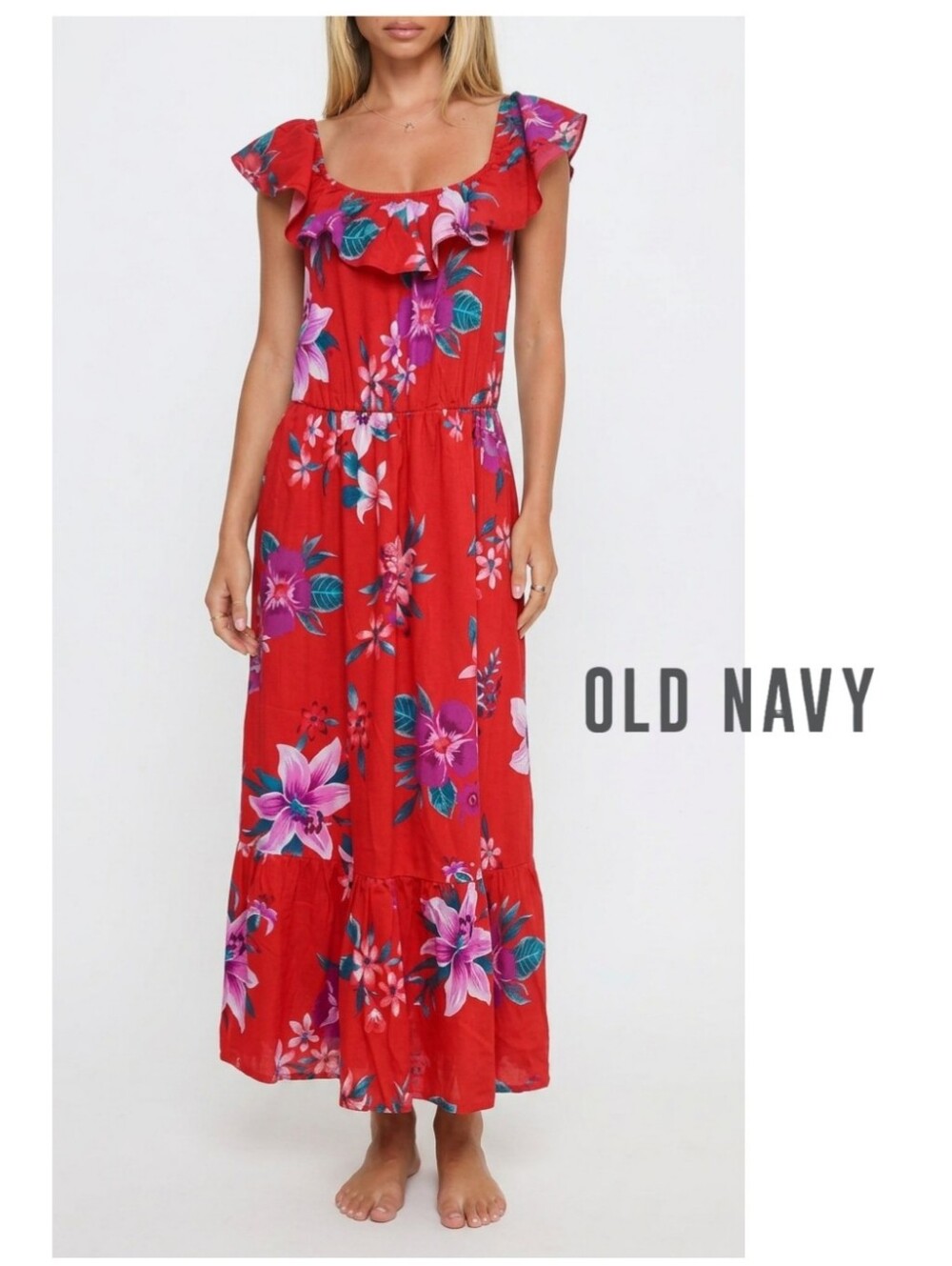 NWOT Old Navy Red Floral Midi Dress
